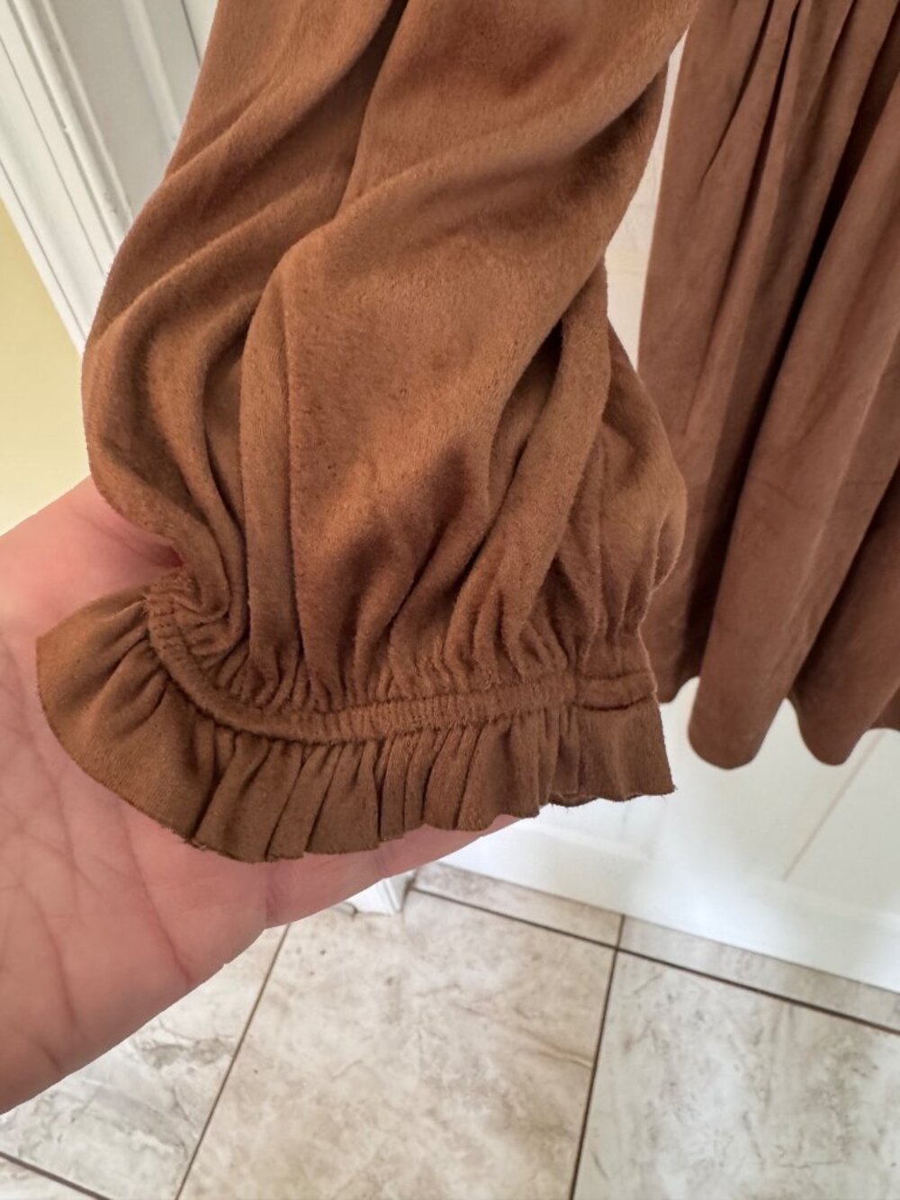 Tommy Hilfiger Women's 12 Faux Suede Dress Walnut Brown Ruffle Tie NWT - Picture 7 of 10